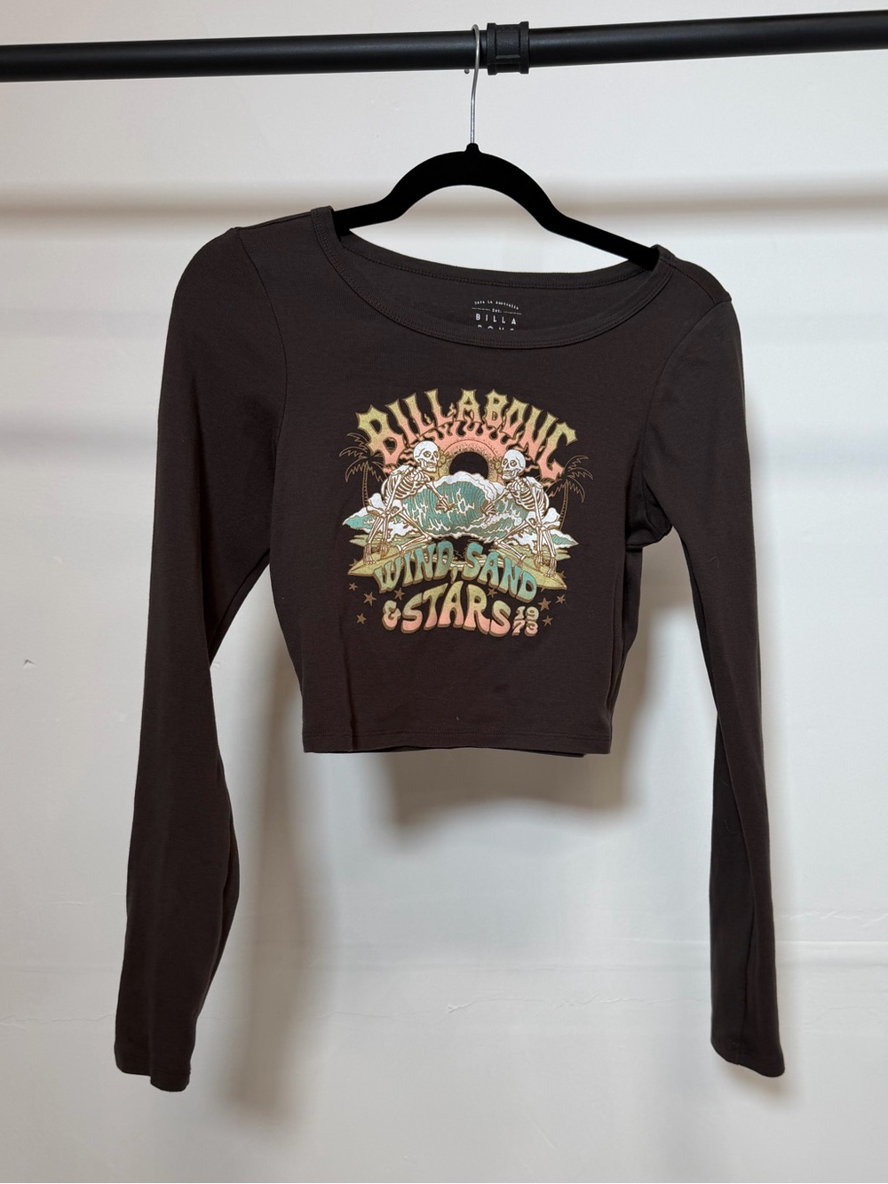 Billabong Brown Long-Sleeve Graphic Crop Top